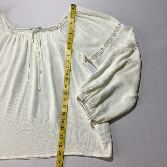 Jolt Cream Flowy Lace Trim Peasant Women's Blouse - Picture 9 of 10